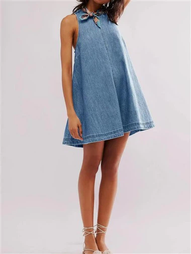 فستان أرجوحة الدنيم بلا أكمام